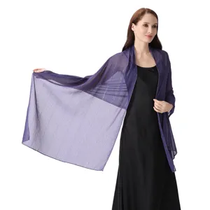 Elegant purple chiffon shawl with silver threads and rhinestones, perfect for evening party wear.