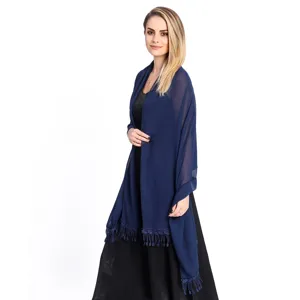 High-quality elegant chiffon shawl with delicate lace fringe trim, perfect for daily wear.