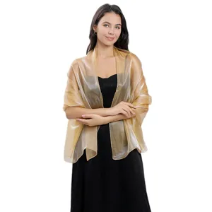 Elegant gold sheer metallic shawl for women evening party wedding bridal dress wrap accessory
