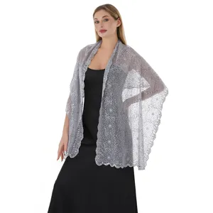Elegant grey sequin lace shawl for evening dress, party, and elegant wedding wear.