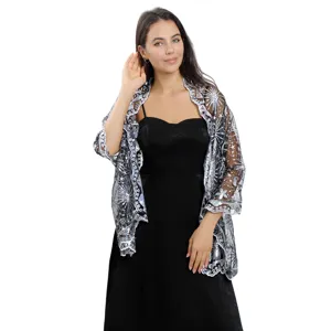 Sterren maan geborduurde mesh sjaal cape avondjurk elegante feest bruid accessoire