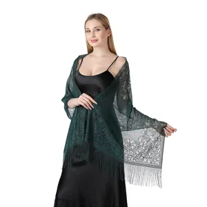 Dark green floral lace shawl and wrap for evening dress, bridal party, and prom events.