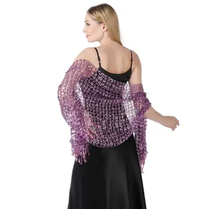 Detail view of a sparkling purple sequin evening shawl and bridal party wrap accessory.