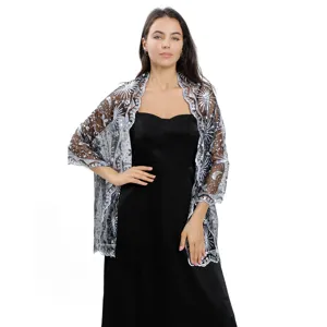 Elegante ster maan geborduurde transparante mesh sjaal voor vrouwen avondjurk accessoire