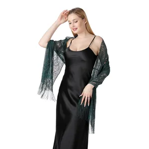 Elegant dark green lace hollow out shawl for women evening party wedding dress and bridal accessories.