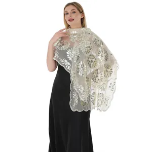 Elegant sequin embroidered mesh shawl for evening party, gorgeous wrap for women.