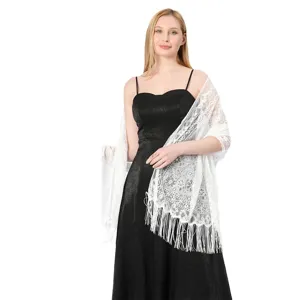 Weiße Spitze Abend Schale Fransen Wickel Braut Hochzeit Kleid Zubehör elegante Frauen Schal
