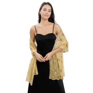 Elegante gouden pailletten ster maan geborduurde mesh sjaal voor avondjurk feestje vrouw