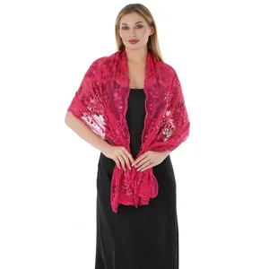 Elegant fuchsia sequin embroidered shawl for women, perfect for evening party and events.