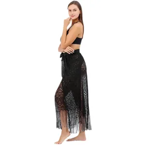 Black lace beach dress bikini cover up for women summer resort vacation sexy wear.