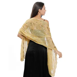 Gouden ster maan geborduurde doorschijnende sjaal, elegante avondjurk cape en feest accessoire.