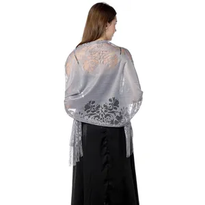 Grey lace evening shawl for bridal bridesmaid prom dress elegant hollow scarf accessories