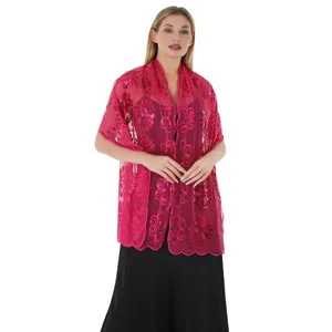 Elegant sequin embroidered lace evening shawl cape for women party wedding dress wrap