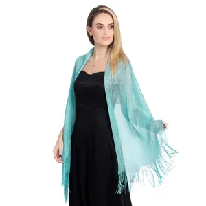 Metallic fringe evening shawl for women, sparkly wrap scarf for wedding and evening party.