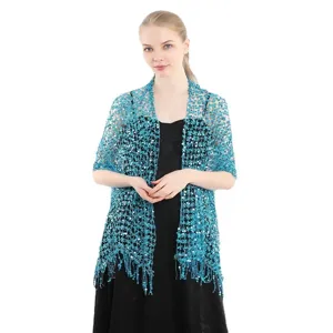 Damen Elegante Bestickte Pailletten Stola Polyester Netz Fransen Wickel Cape Für Abendparty Hochzeitskleid Zubehör