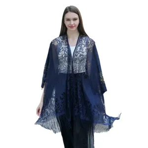 Femme dentelle kimono cardigan plage couverture floral châle grande taille bleu haut été