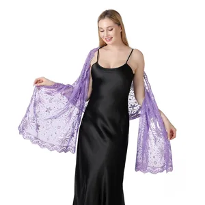 Elegante paarse kanten geborduurde ster en maan omslagdoek voor dames avondjurk.