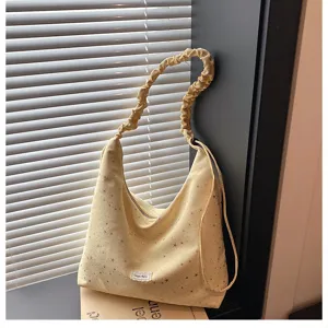 Yellow star print shoulder bag, sweet large capacity lazy style tote bag for women use.