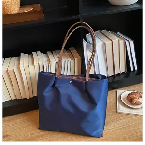 Casual nylon tote bag large capacity blue shoulder bag for women stylish commute handbag