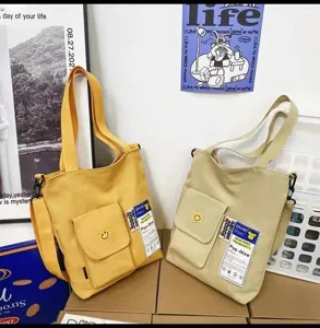 Men canvas tote bag large capacity casual shoulder crossbody bag with front pocket design