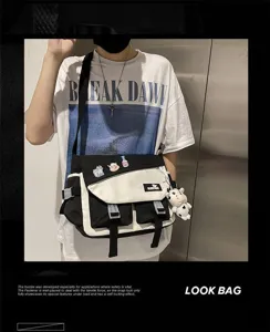 Borsa a tracolla stile giapponese in tela per uomo e donna, grande borsa casual e sportiva.