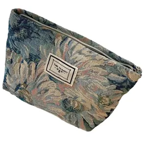 Vintage floral tapestry cosmetic bag portable zipper makeup pouch vintage clutch travel bag