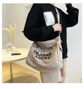 Canvas shoulder bag, large capacity crossbody tote bag, casual daily student book bag