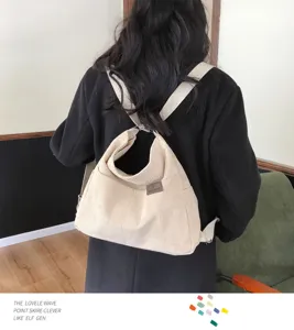 Sac à dos en velours côtelé beige sac cabas bandoulière décontracté pour étudiants