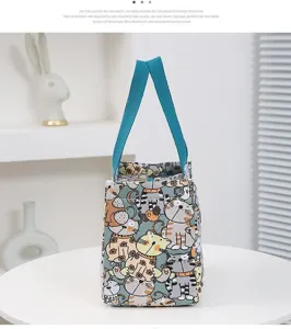 Thick canvas lunch bag for women, cute cat print tote bag for office and daily use.
