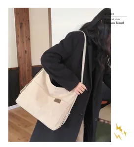 Sac bandoulière en velours côtelé grande capacité fourre-tout quotidien pour école