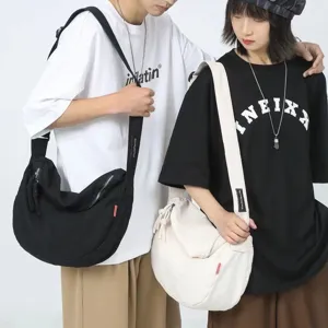 Casual Canvas Crossbody Bag For Women Japanese Style Simple Solid Color Shoulder Tote Bag Retro Slouchy Dumpling Bag
