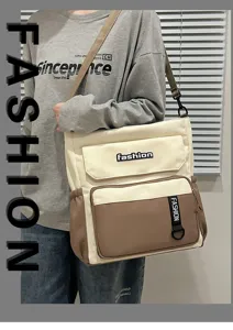 Stylish contrast color canvas shoulder crossbody bag for women large capacity daily casual commute use.