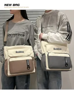 Trendy large capacity canvas messenger bag, casual versatile crossbody bag for students daily use.