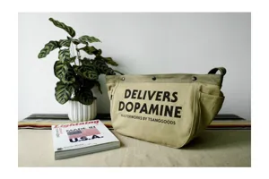 Leinwand Umhängetasche Detail, Retro Stil Schultertasche mit Grafikdruck, Seitentaschen.