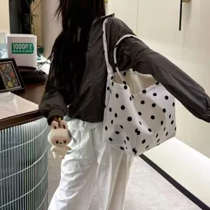 White polka dot women tote bag casual daily large capacity shoulder bag stylish fashion