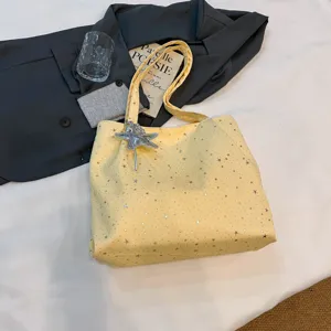 Korean style star print canvas tote bag large capacity casual shoulder bag for commuting students.