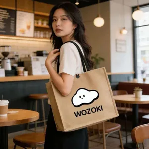 Large capacity linen tote bag with stylish cloud print and comfortable shoulder straps.