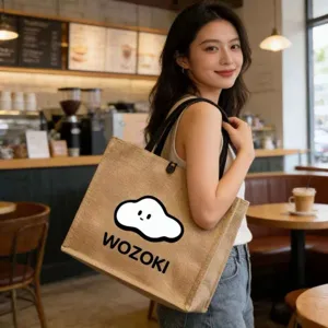 Large Capacity Jute Tote Bag Casual Burlap Handbag Eco Shopping Bag Commuter Bag