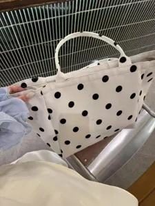 White polka dot canvas tote bag casual large capacity shoulder bag for daily commute modern