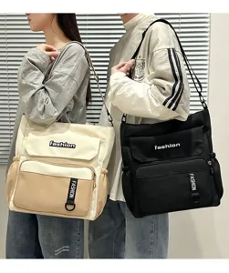 Large capacity canvas shoulder crossbody bag for students, casual daily wear and fashion styles.