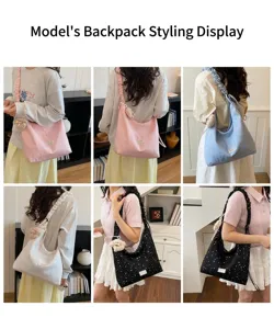 Sweet large capacity tote bag with star print and pleated strap for women daily casual use