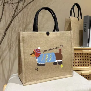 Large Capacity Linen Tote Bag Casual Printed Handbag Shopping Commuting Shoulder Bag Women Grocery Tote Bag