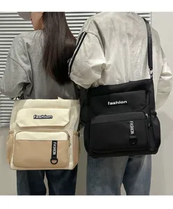 Detailed view of the trendy large capacity canvas shoulder crossbody bag for women.