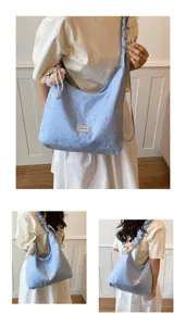 Sweet large capacity tote bag for women, star print slouchy shoulder bag with cute pendant.