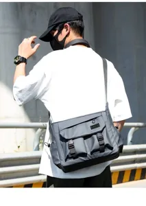 Men's large capacity crossbody messenger bag, versatile urban casual canvas shoulder bag.