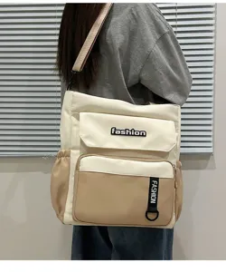 Casual canvas crossbody tote bag, large capacity multi pocket shoulder bag for daily use.