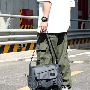 Men large capacity grey messenger bag casual tactical shoulder bag for daily travel use