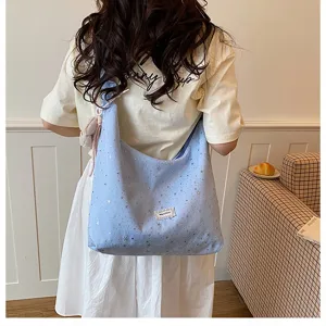 Sweet large capacity tote bag for women, stylish lazy style starry print composite fabric shoulder bag.