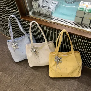 Korean style star print canvas tote bag large capacity casual shoulder bag daily commute