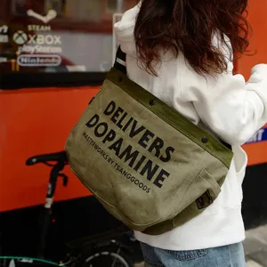 Retro Canvas Umhängetasche für Radfahren, große Kapazität Schultertasche olivgrün.